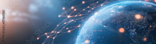 Abstract digital connections around the globe, representing global network and communication technology with futuristic elements.