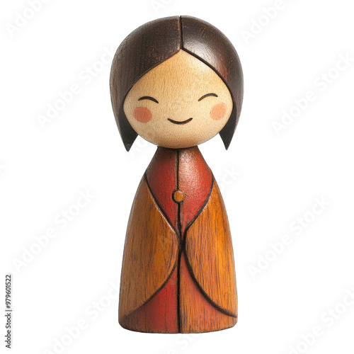 Wooden doll isolated on transparent background