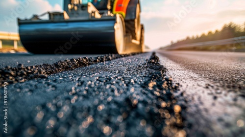 road roller on a pavement road