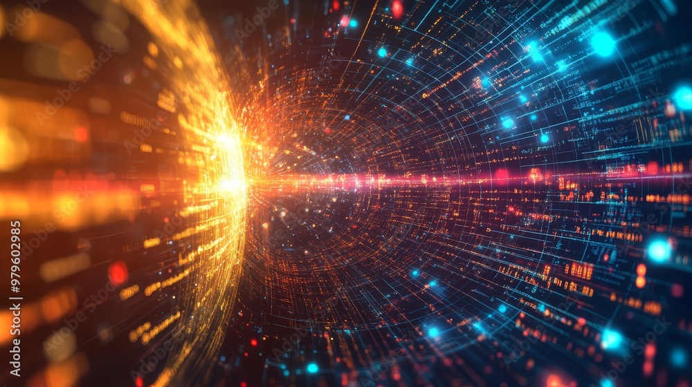 Abstract Digital Tunnel with Glowing Lights and Data Streams Abstract Digital Tunnel with Glowing Lights and Data Streams