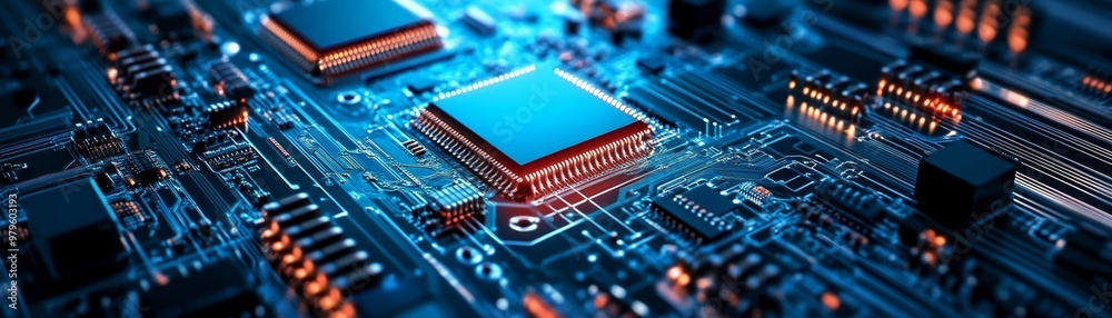 Close up of Circuit Board with Microchip Technology Background Close up of Circuit Board with Microchip Technology Background
