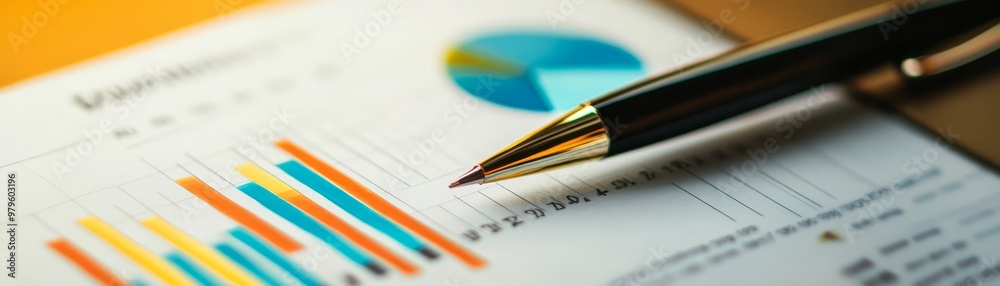 Fototapeta premium Close up of a pen on a graph with a pie chart