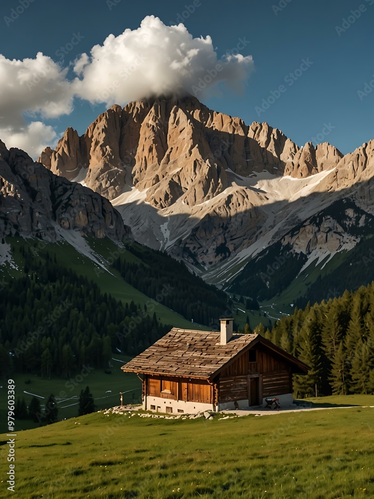 Dolomites with a mountain hut. Dolomites with a mountain hut.