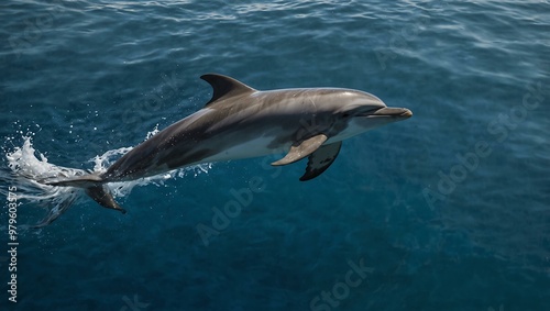 Dolphin swimming near the ocean surface