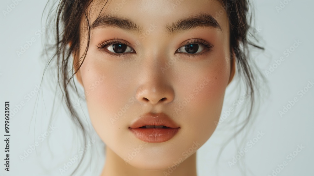 A beautiful Asian woman with clear skin and delicate facial features, natural-looking makeup. A beautiful Asian woman with clear skin and delicate facial features, natural-looking makeup.