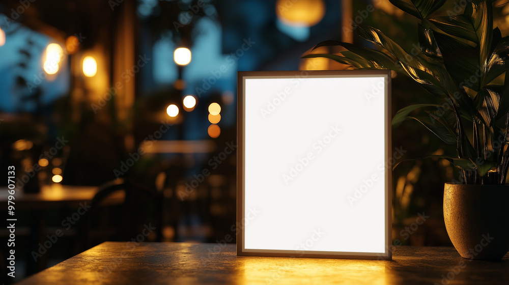 Mockup of a stand for a menu frame tent card with a blurred background design, serving as a key visual layout for presentation. Mockup of a stand for a menu frame tent card with a blurred background design, serving as a key visual layout for presentation.