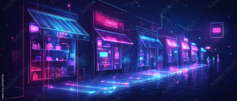 Fototapeta premium The Rise of Virtual Stores, E commerce Growth