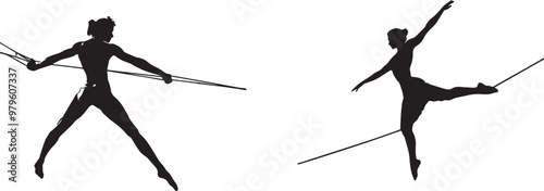 Acrobat balancing on a tightrope black Silhouette