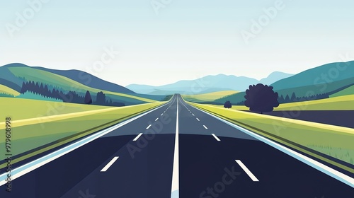 Simple 2D illustration of a long highway cross section with no background, featuring a clean and flat design without gradient or shadow effects, ideal for transport and infrastructure concepts.