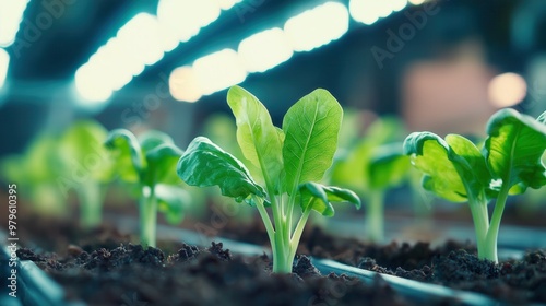 Young Green Seedlings Growing in Indoor Farm photo