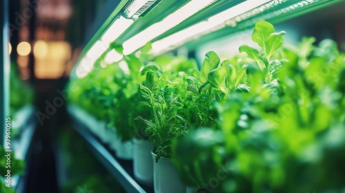 Young Green Seedlings Growing in Indoor Hydroponic Farm photo