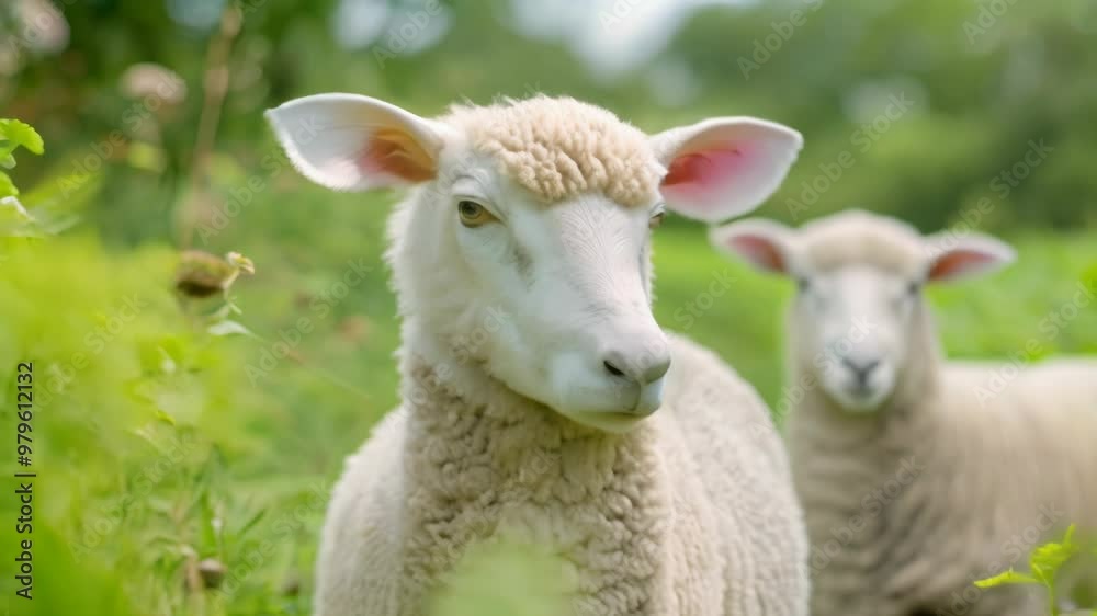 close up video of a sheep that has thick, white and soft fur close up video of a sheep that has thick, white and soft fur
