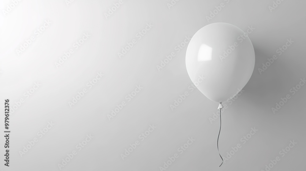 White balloon against a smooth light gray gradient background, emphasizing clean, minimalistic design, and simplicity for party decoration or celebration concepts.