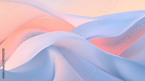 An hd photo featuring a geometric abstract with smooth, undulating curves intersecting stark angles, all depicted in a serene pastel palette of sky blue and soft peach. Pastel Palette. Illustration photo