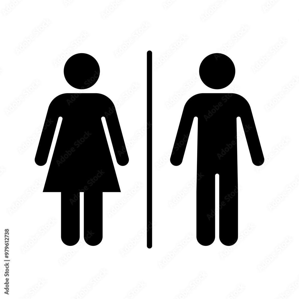 Toilet line icons set. Men and women restroom icon sign right arrow. Disabled wheelchair icon. Vector Illustration