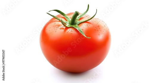 Fresh tomato on white background, highlighting natural, ripe fruit for healthy eating, cooking, and organic food concepts.