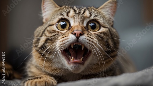 Tabby cat with surprised expression and wide eyes