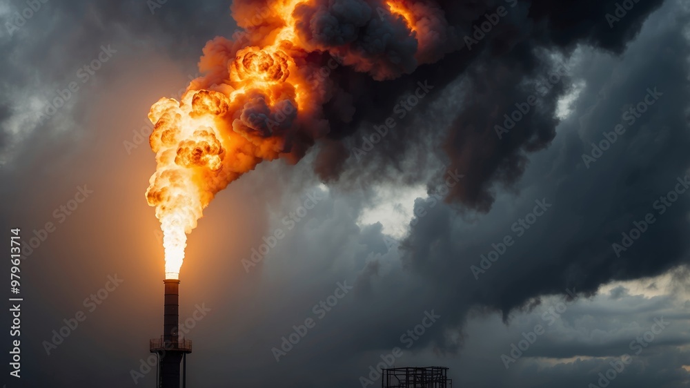 Obraz premium Tall metal smokestack emitting bright intense flame