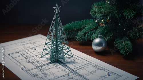 Technical blueprint of a christmas tree design photo