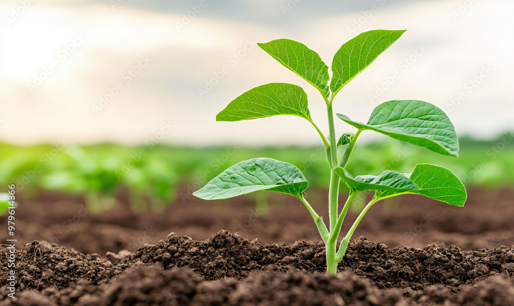 A young green plant emerges from rich soil, symbolizing growth and sustainability in agriculture. This image captures essence of natures resilience and importance of crop protection A young green plant emerges from rich soil, symbolizing growth and sustainability in agriculture. This image captures essence of natures resilience and importance of crop protection