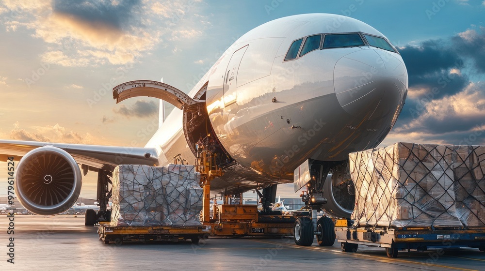 custom made wallpaper toronto digitalA large cargo plane being loaded with goods at an airport, part of a global air freight operation