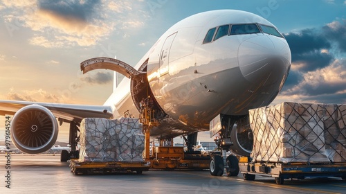 Wallpaper Mural A large cargo plane being loaded with goods at an airport, part of a global air freight operation Torontodigital.ca