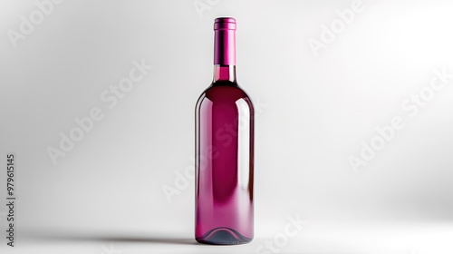 Magenta wine bottle on white background, minimal and modern design for product display, branding, or packaging concept.