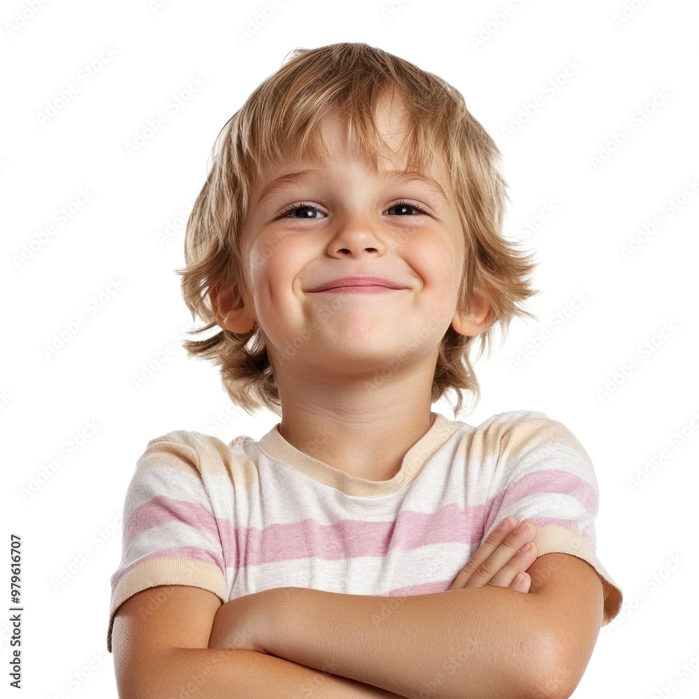 A kid nodding with a contented smile, arms folded across their chest. isolated on transparency background A kid nodding with a contented smile, arms folded across their chest. isolated on transparency background