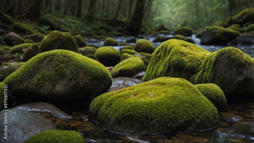 Vibrant green moss covering rocks in nature Vibrant green moss covering rocks in nature