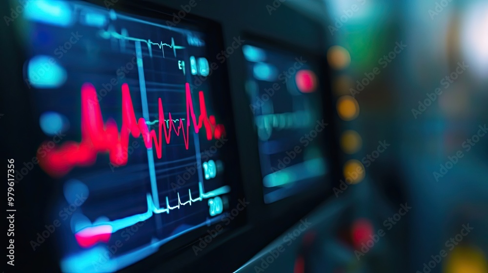 Close-up of a Heartbeat Monitor Displaying a Red EKG Line Close-up of a Heartbeat Monitor Displaying a Red EKG Line