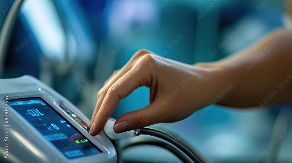 Close-up of a Hand Using a Medical Device with a Digital Display Close-up of a Hand Using a Medical Device with a Digital Display
