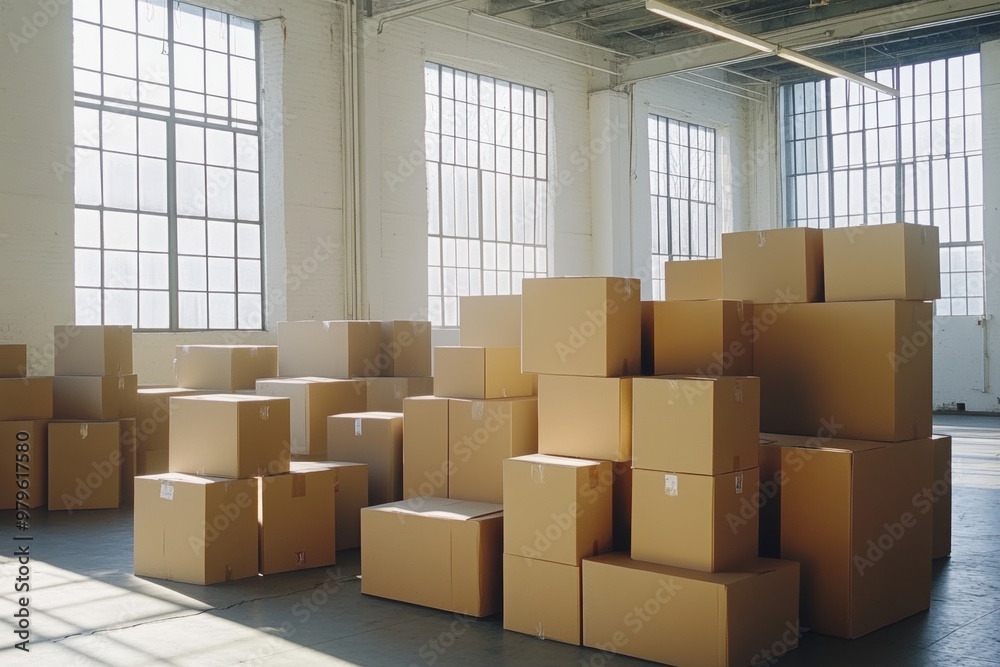Warehouse Storage: A Stack of Cardboard Boxes in a well-lit warehouse, showcasing the efficiency of logistics and inventory management.
Warehouse Storage: A Stack of Cardboard Boxes in a well-lit warehouse, showcasing the efficiency of logistics and inventory management.
