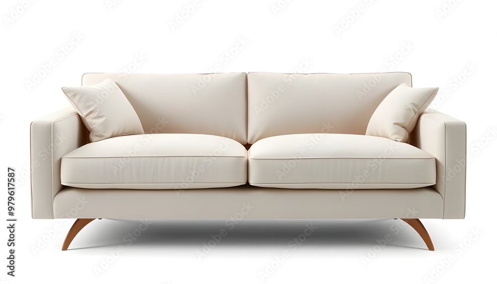 A sleek, modern sofa with neutral upholstery and clean lines, isolated on a white background. A sleek, modern sofa with neutral upholstery and clean lines, isolated on a white background.