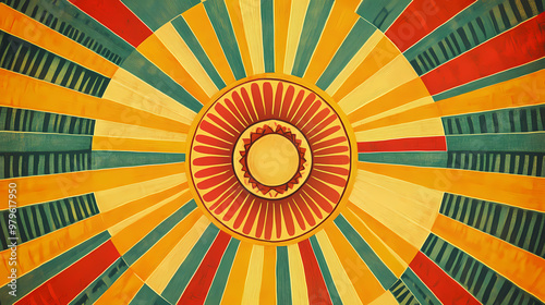 African pattern, sunburst motifs, radiating energy symbolize the life-giving power of the sun in african cultures. Sunburst. Illustration photo