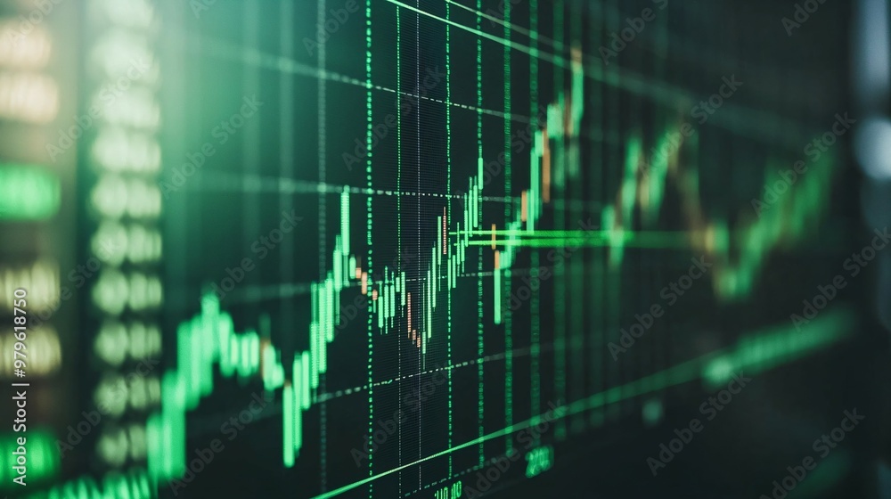 Close-up of digital stock market screen showing dividend stock graph with green upward trend line, symbolizing financial growth and investment success Close-up of digital stock market screen showing dividend stock graph with green upward trend line, symbolizing financial growth and investment success