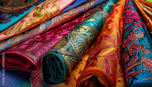 luxurious fabric designs vibrant colors intricate patterns photo