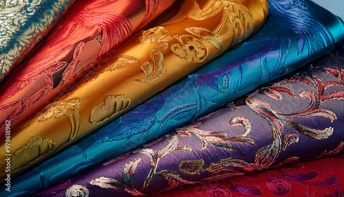 luxurious fabric designs vibrant colors intricate patterns photo