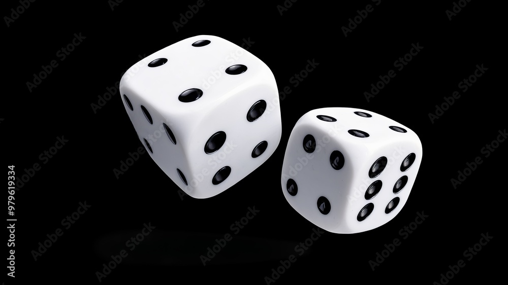White dice tumbling mid-air with motion blur White dice tumbling mid-air with motion blur