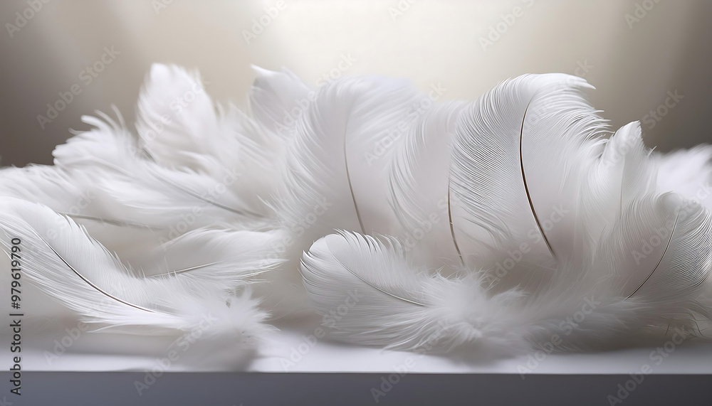 Fototapeta premium soft white feathers scattered light surface evoking calm serenity