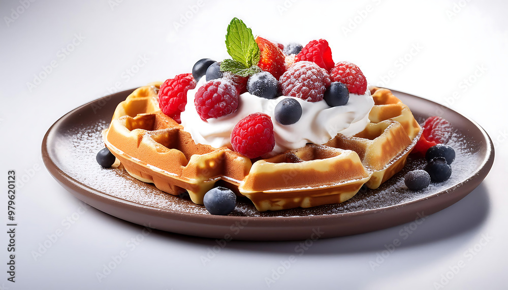 waffle topped whipped cream fresh berries waffle topped whipped cream fresh berries