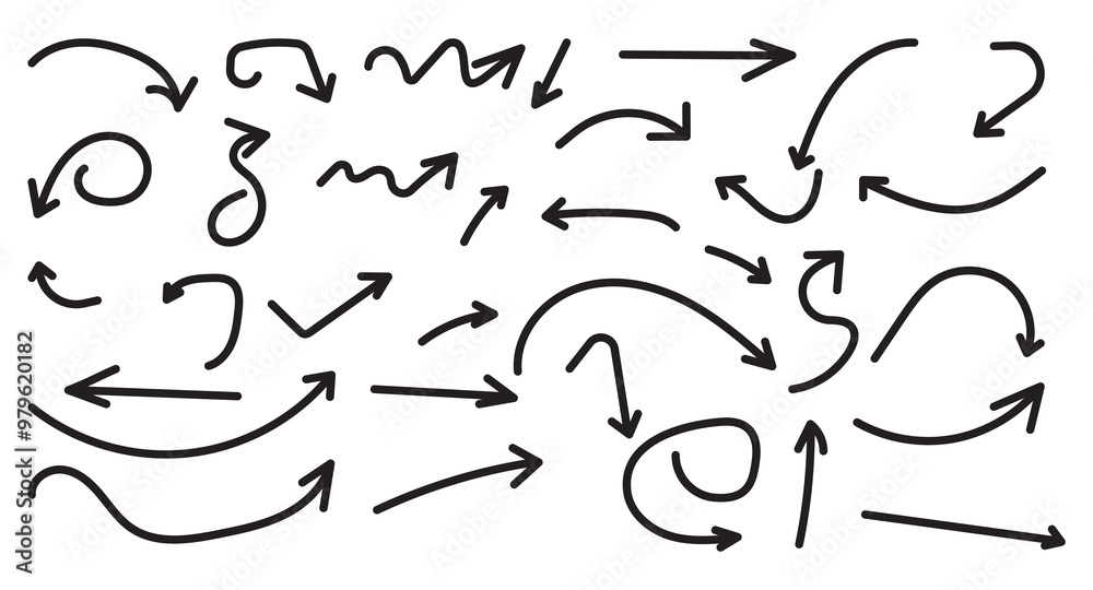 set of Hand drawn arrow doodle collection. Arrow mark icons and arrow paint. Thin arrows set for business plan, presentation and education. set of Hand drawn arrow doodle collection. Arrow mark icons and arrow paint. Thin arrows set for business plan, presentation and education.