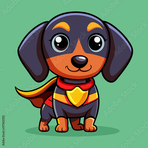 Download Cute Dachshund Dog Superhero Cartoon Vector Eps File For Design.