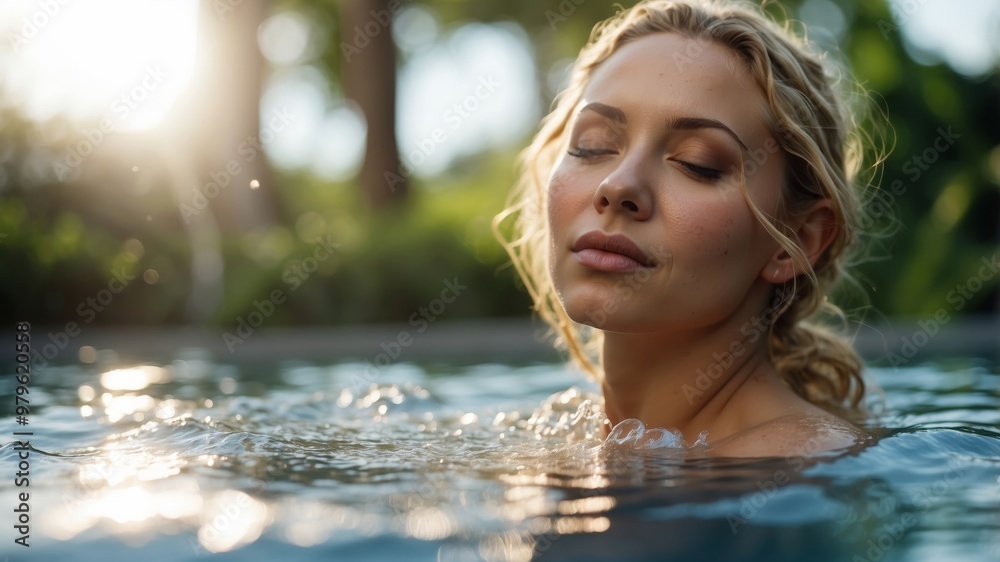 Woman relaxing in a bubbling pool with closed eyes