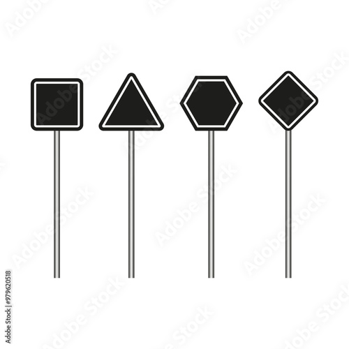 Geometric road signs. Four different shapes. Minimal traffic icons. Simple vector illustration.