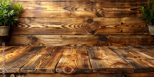 Rustic wood plank texture background with natural grain and knots, providing ample free copy space for product showcases, advertisements, or designing creative visual content. photo