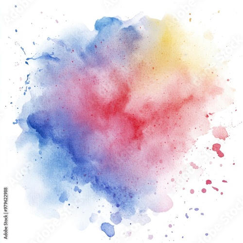 A beautiful watercolor splash featuring vibrant shades of blue, red, and yellow, perfect for artistic backgrounds and designs.