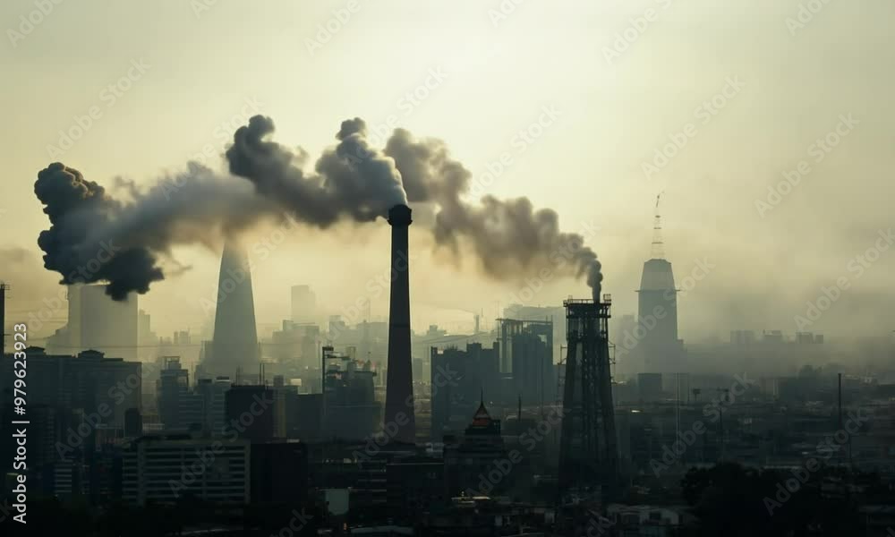 Factory emitting smoke into the atmosphere. Factory emitting smoke into the atmosphere.