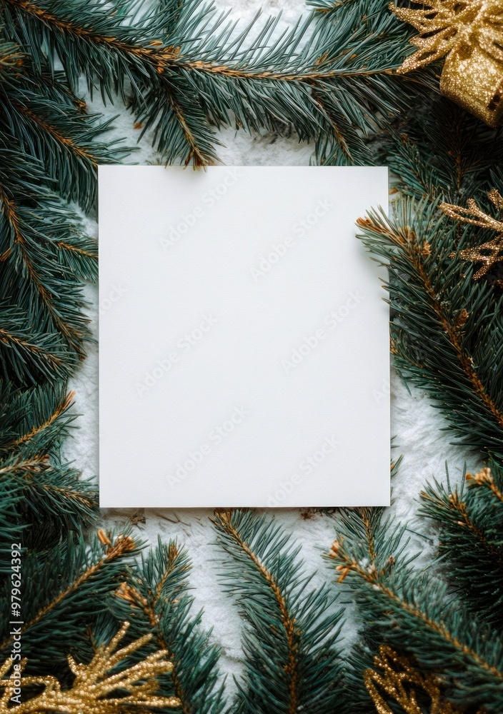 Festive image with fir branches around white sheet Festive image with fir branches around white sheet