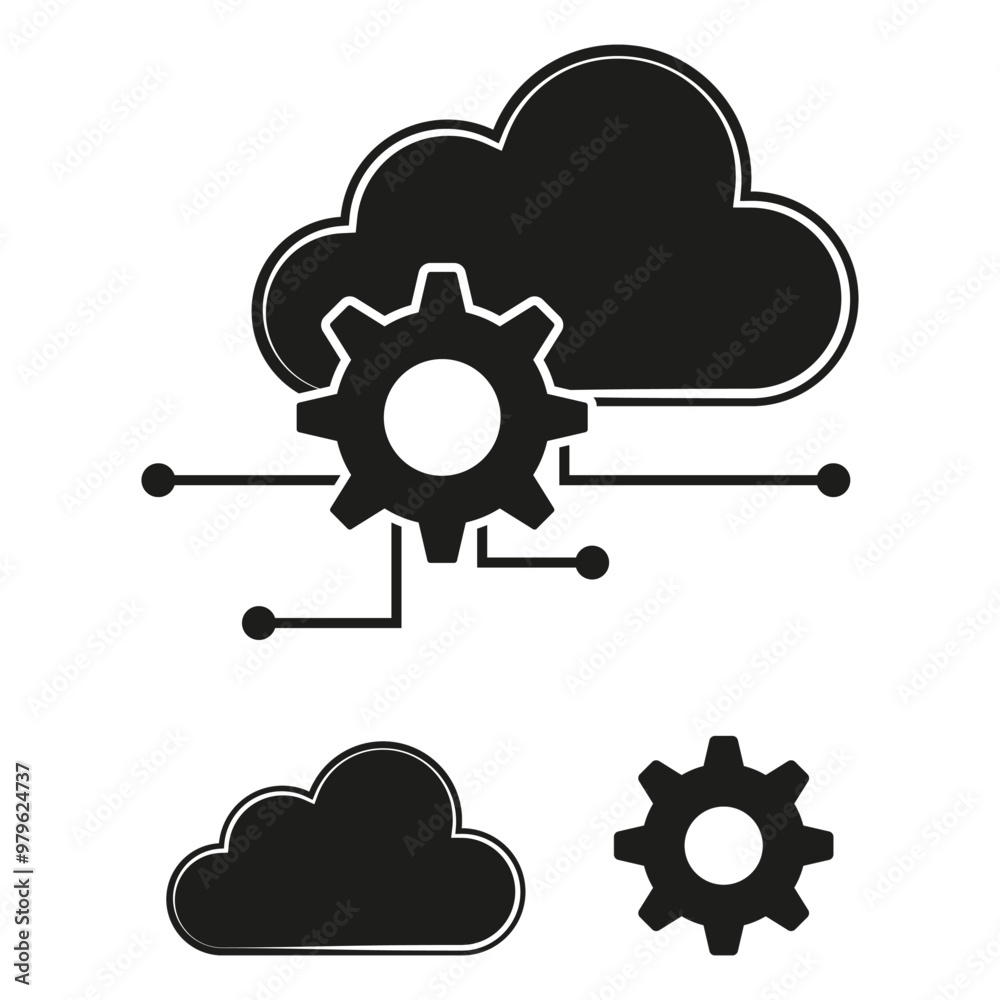 Cloud technology icon. Gear and cloud symbol. Data processing concept. Simple vector illustration. Cloud technology icon. Gear and cloud symbol. Data processing concept. Simple vector illustration.
