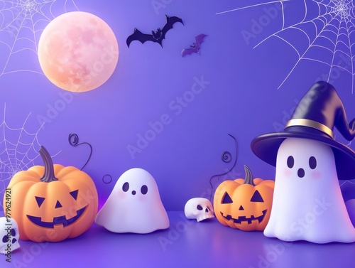 Spooky Halloween Ensemble with Pumpkins and Ghosts